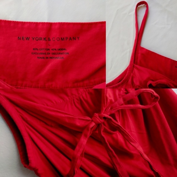 NY&Co Red Spaghetti Strap Keyhole Bow Tank Top L - Picture 3 of 4
